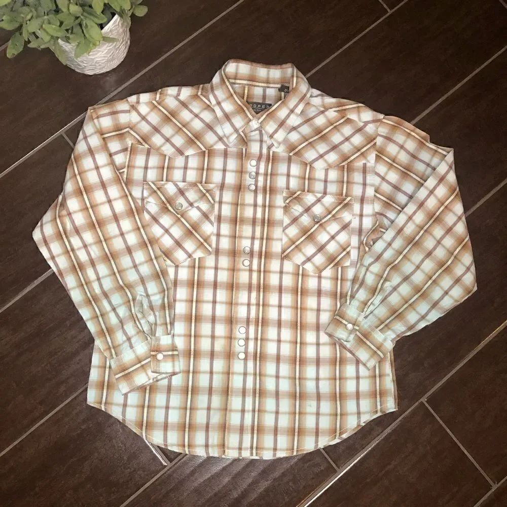 Roper pearl snap brown/beige button up sz medium